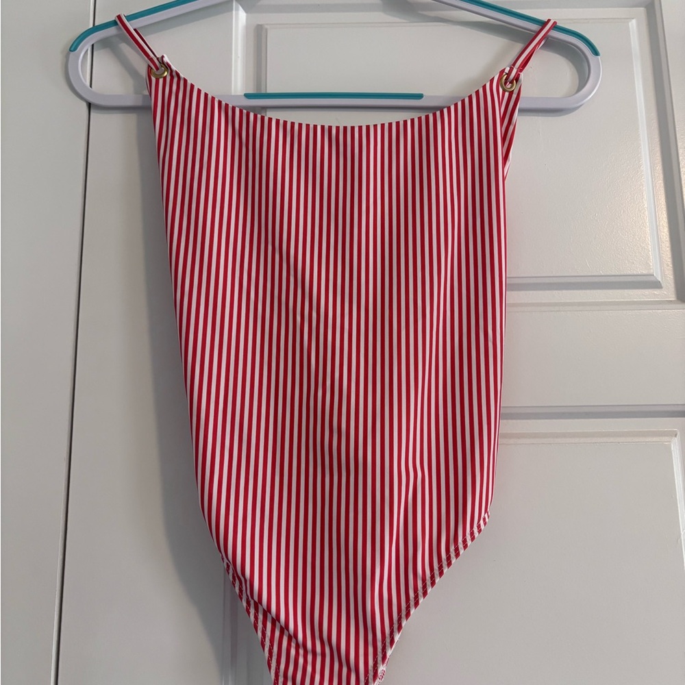 BEACH RIOT Red and White Striped Swimsuit